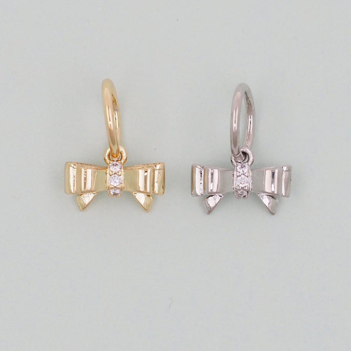 Gold Bow Charms,18K Gold Filled CZ Bow Pendant,Silver bow tie Charm Bracelet Necklace for DIY Jewelry Making Supply