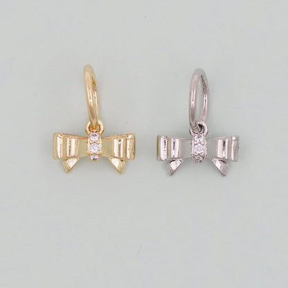 Gold Bow Charms,18K Gold Filled CZ Bow Pendant,Silver bow tie Charm Bracelet Necklace for DIY Jewelry Making Supply