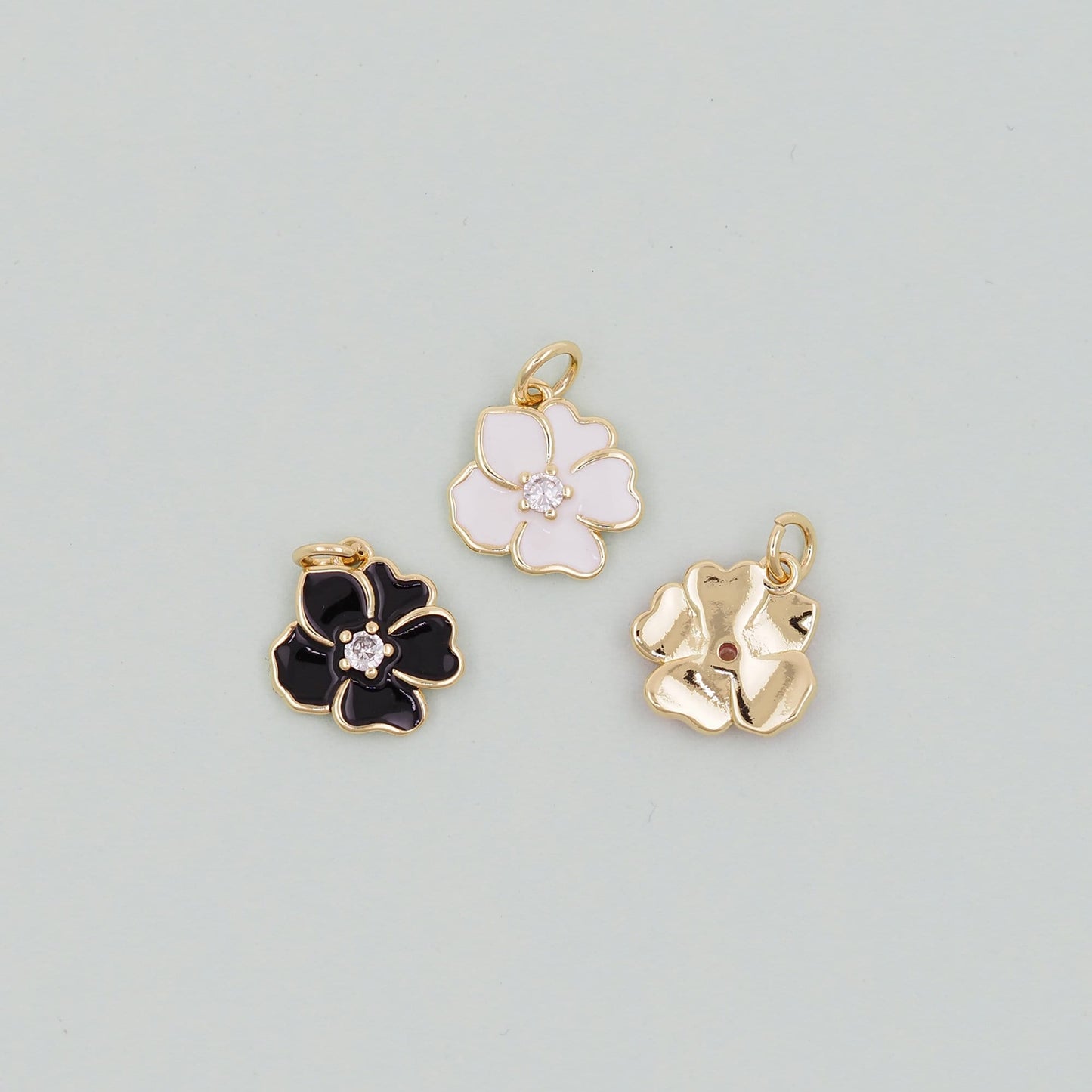 Gold Enamel Flower Charms,18K Gold Filled CZ flower Pendant,Silver flower Charm Bracelet Necklace for DIY Jewelry Making Supply