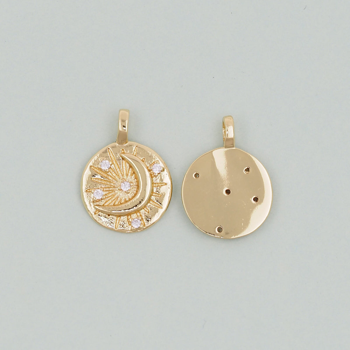 18K Gold Filled Moon CZ Charm Pendant for Jewelry Making