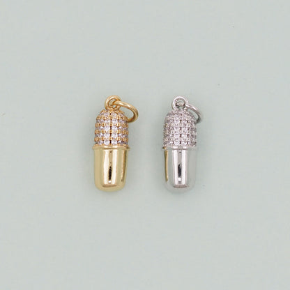 Gold capsule Charms,18K Gold Filled capsule Pendant,pill Charm Bracelet Necklace for DIY Jewelry Making Supply