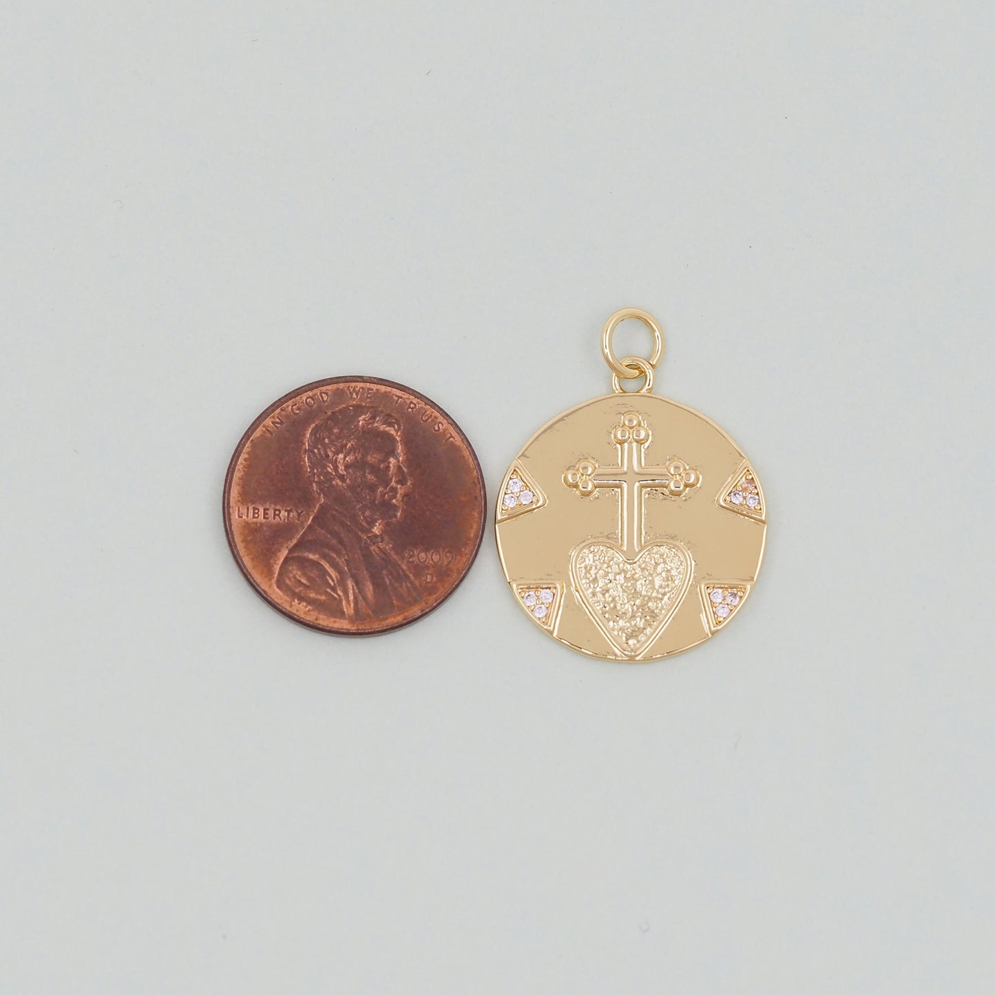 Gold sacred Heart Charms,18K Gold Filled CZ Cross heart Pendant,Silver coin Charm Bracelet Necklace for DIY Jewelry Making Supply