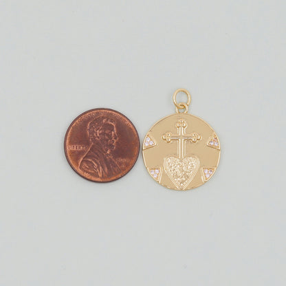 Gold sacred Heart Charms,18K Gold Filled CZ Cross heart Pendant,Silver coin Charm Bracelet Necklace for DIY Jewelry Making Supply