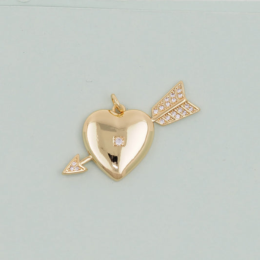 Gold Arrow Heart Charms,18K Gold Filled CZ Heart Pendant,Cupid Charm Bracelet Necklace for DIY Jewelry Making Supply