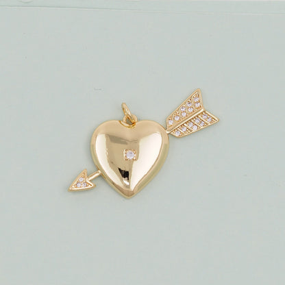 Gold Arrow Heart Charms,18K Gold Filled CZ Heart Pendant,Cupid Charm Bracelet Necklace for DIY Jewelry Making Supply