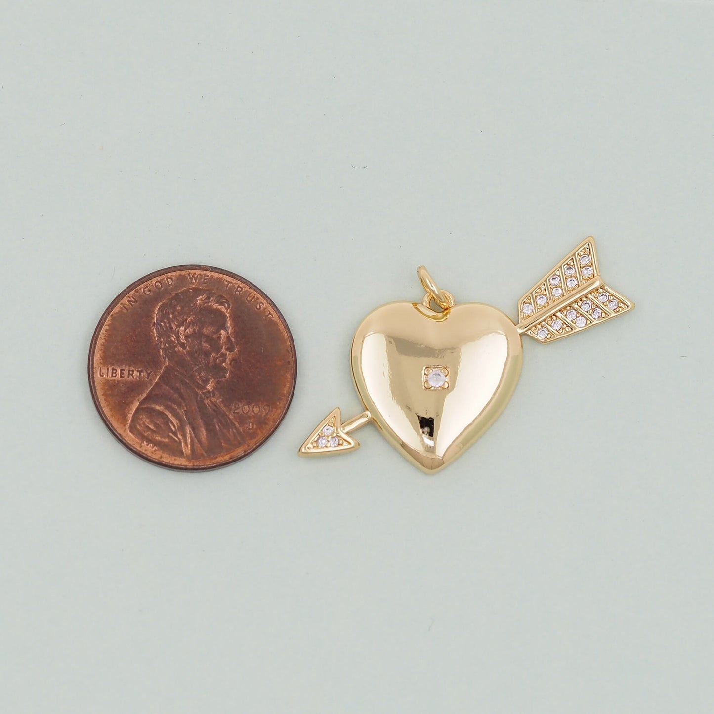 Gold Arrow Heart Charms,18K Gold Filled CZ Heart Pendant,Cupid Charm Bracelet Necklace for DIY Jewelry Making Supply