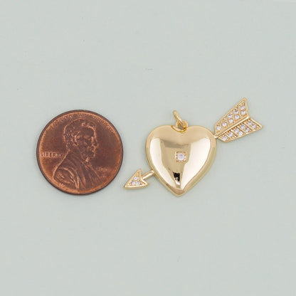 Gold Arrow Heart Charms,18K Gold Filled CZ Heart Pendant,Cupid Charm Bracelet Necklace for DIY Jewelry Making Supply