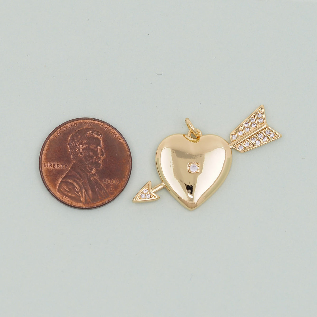 Gold Arrow Heart Charms,18K Gold Filled CZ Heart Pendant,Cupid Charm Bracelet Necklace for DIY Jewelry Making Supply