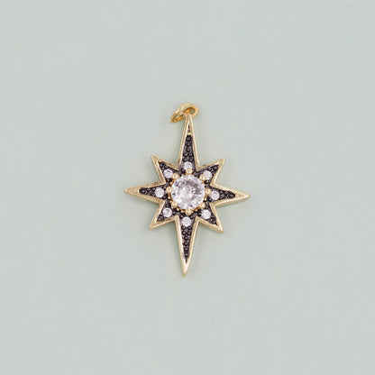 Gold Star Charms,18K Gold Filled Starburst Pendant,North Star Charm Bracelet Necklace for DIY Jewelry Making Supply
