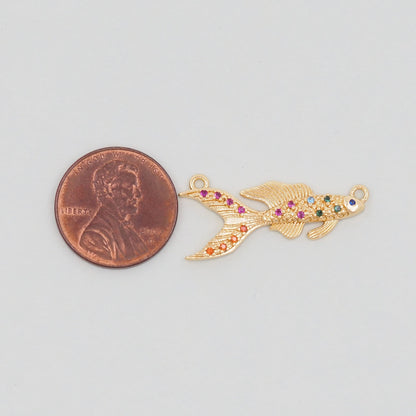 Gold Fish Charms,18K Gold Filled CZ fish Pendant,fish Charm Bracelet Necklace for DIY Jewelry Making Supply
