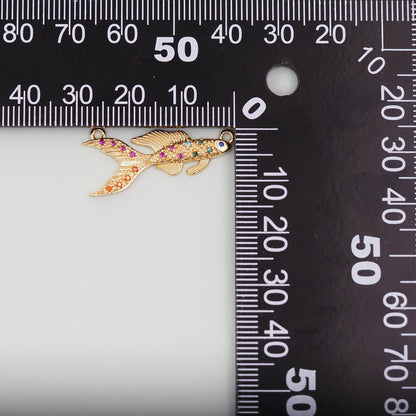 Gold Fish Charms,18K Gold Filled CZ fish Pendant,fish Charm Bracelet Necklace for DIY Jewelry Making Supply