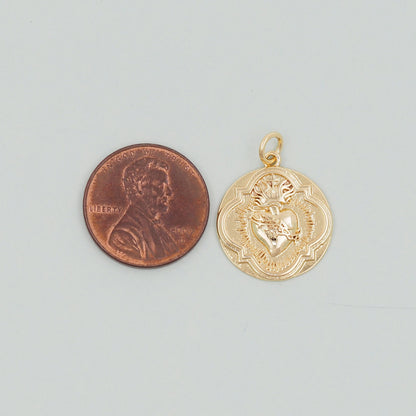 Gold sacred Heart Charms,18K Gold Filled sacred heart Pendant,Religious Charm Bracelet Necklace for DIY Jewelry Making Supply