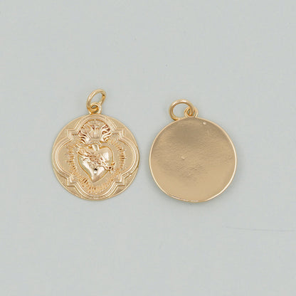 Gold sacred Heart Charms,18K Gold Filled sacred heart Pendant,Religious Charm Bracelet Necklace for DIY Jewelry Making Supply