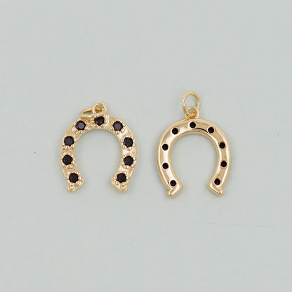 Gold horseshoe Charms,18K Gold Filled CZ horseshoe Pendant,horseshoe Charm Bracelet Necklace for DIY Jewelry Making Supply