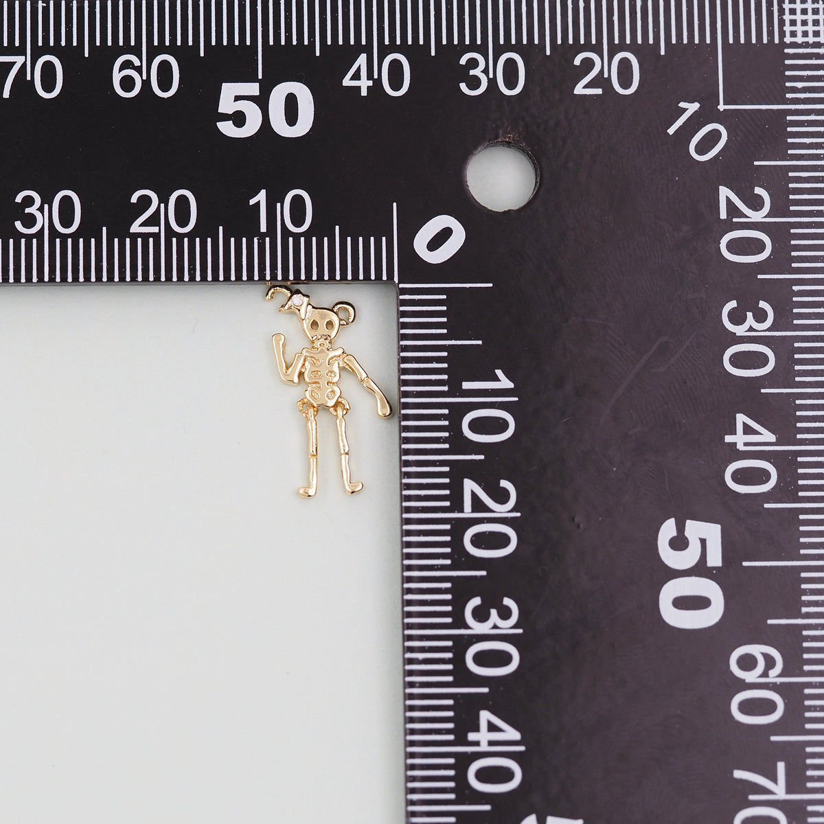 Gold Skeleton Charms,18K Gold Filled Skull Pendant Halloween Charm Bracelet Necklace for DIY Jewelry Making Supply