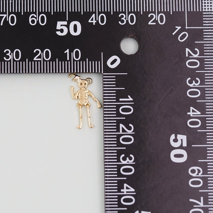 Gold Skeleton Charms,18K Gold Filled Skull Pendant Halloween Charm Bracelet Necklace for DIY Jewelry Making Supply