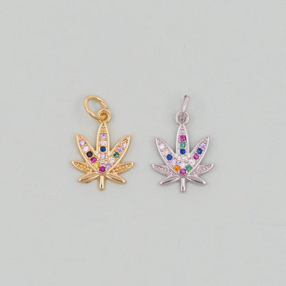 Gold Marijuana Leaf Charms,18K Gold Filled Weed Pendant,Silver lotus Charm Bracelet Necklace for DIY Jewelry Making Supply