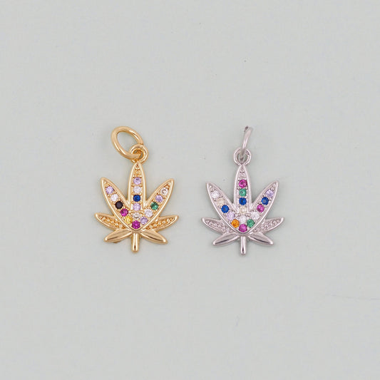 Gold Marijuana Leaf Charms,18K Gold Filled Weed Pendant,Silver lotus Charm Bracelet Necklace for DIY Jewelry Making Supply