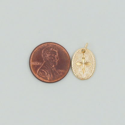 Gold Oval Star Charms,18K Gold Filled Starburst Pendant,North Star Charm Bracelet Necklace for DIY Jewelry Making Supply