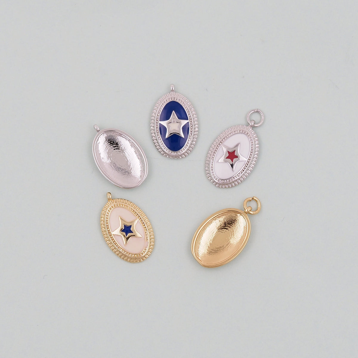Gold Oval Star Charms,18K Gold Filled Star Pendant,Silver Star Charm Bracelet Necklace for DIY Jewelry Making Supply
