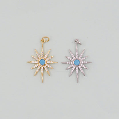 Gold Star Charms,18K Gold Filled Starburst Pendant,North Star Charm Bracelet Necklace for DIY Jewelry Making Supply