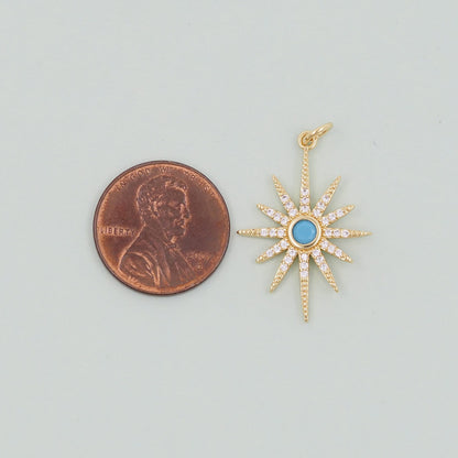 Gold Star Charms,18K Gold Filled Starburst Pendant,North Star Charm Bracelet Necklace for DIY Jewelry Making Supply
