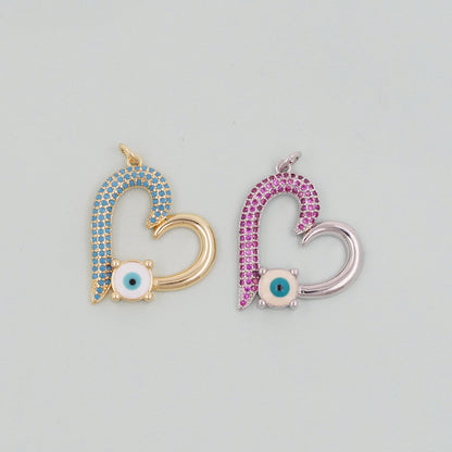 Gold Heart Charms,18K Gold Filled Heart Pendant,Heart Evil eye Charm Bracelet Necklace for DIY Jewelry Making Supply