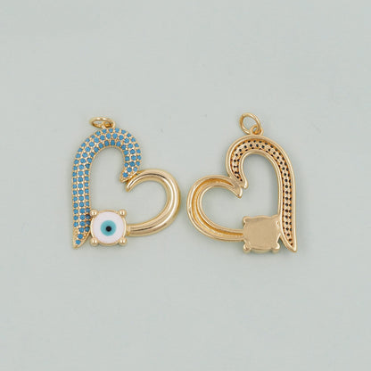 Gold Heart Charms,18K Gold Filled Heart Pendant,Heart Evil eye Charm Bracelet Necklace for DIY Jewelry Making Supply