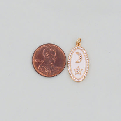Gold Moon Star Charms,18K Gold Filled CZ Oval Moon Pendant,Celestial Charm Bracelet Necklace for DIY Jewelry Making Supply