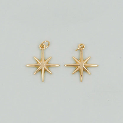 Gold Star Charms,18K Gold Filled Starburst Pendant,North Star Charm Bracelet Necklace for DIY Jewelry Making Supply
