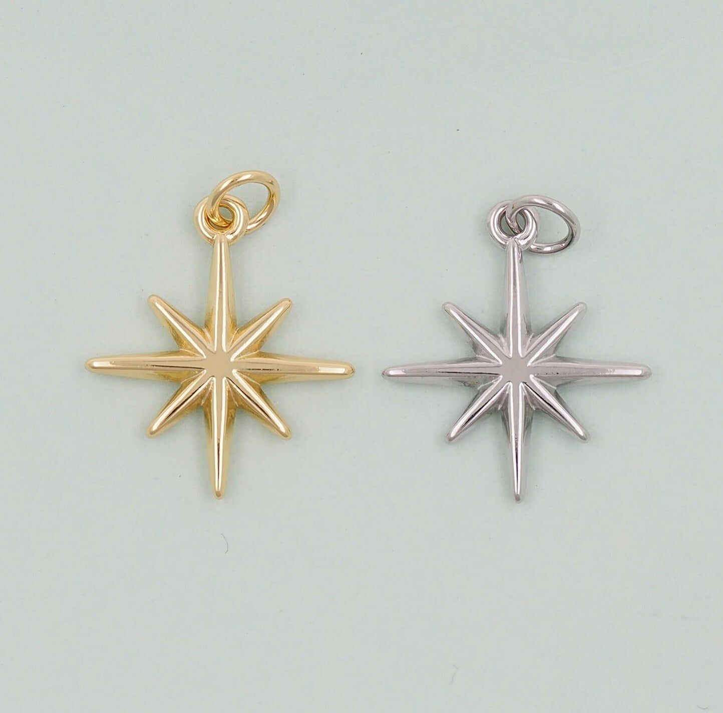 Gold Star Charms,18K Gold Filled Starburst Pendant,North Star Charm Bracelet Necklace for DIY Jewelry Making Supply