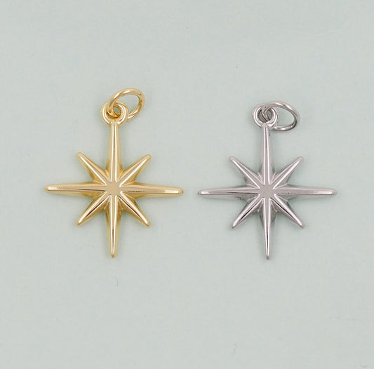 Gold Star Charms,18K Gold Filled Starburst Pendant,North Star Charm Bracelet Necklace for DIY Jewelry Making Supply