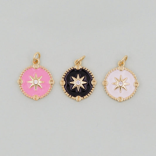 Gold Enamel Star Charms,18K Gold Filled Starburst Pendant,North Star Charm Bracelet Necklace for DIY Jewelry Making Supply