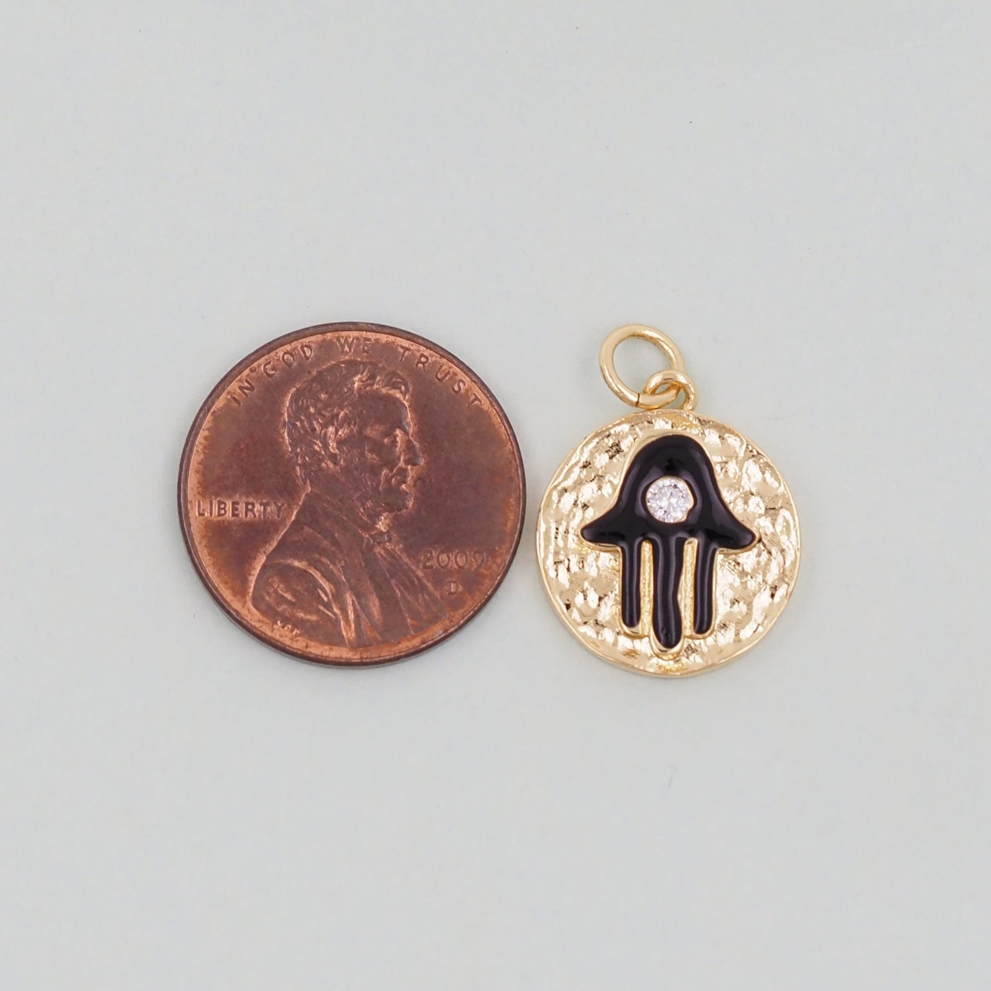 Gold Round Coin Hamsa Charms,18K Gold Filled CZ Hamsa Pendant,Silver Hamsa Protection Charms Bracelet Necklace for DIY Jewelry Making Supply