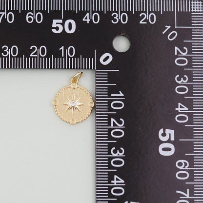 Gold Round Coin Star Charms,18K Gold Filled Starburst Pendant,North Star Charm Bracelet Necklace for DIY Jewelry Making Supply