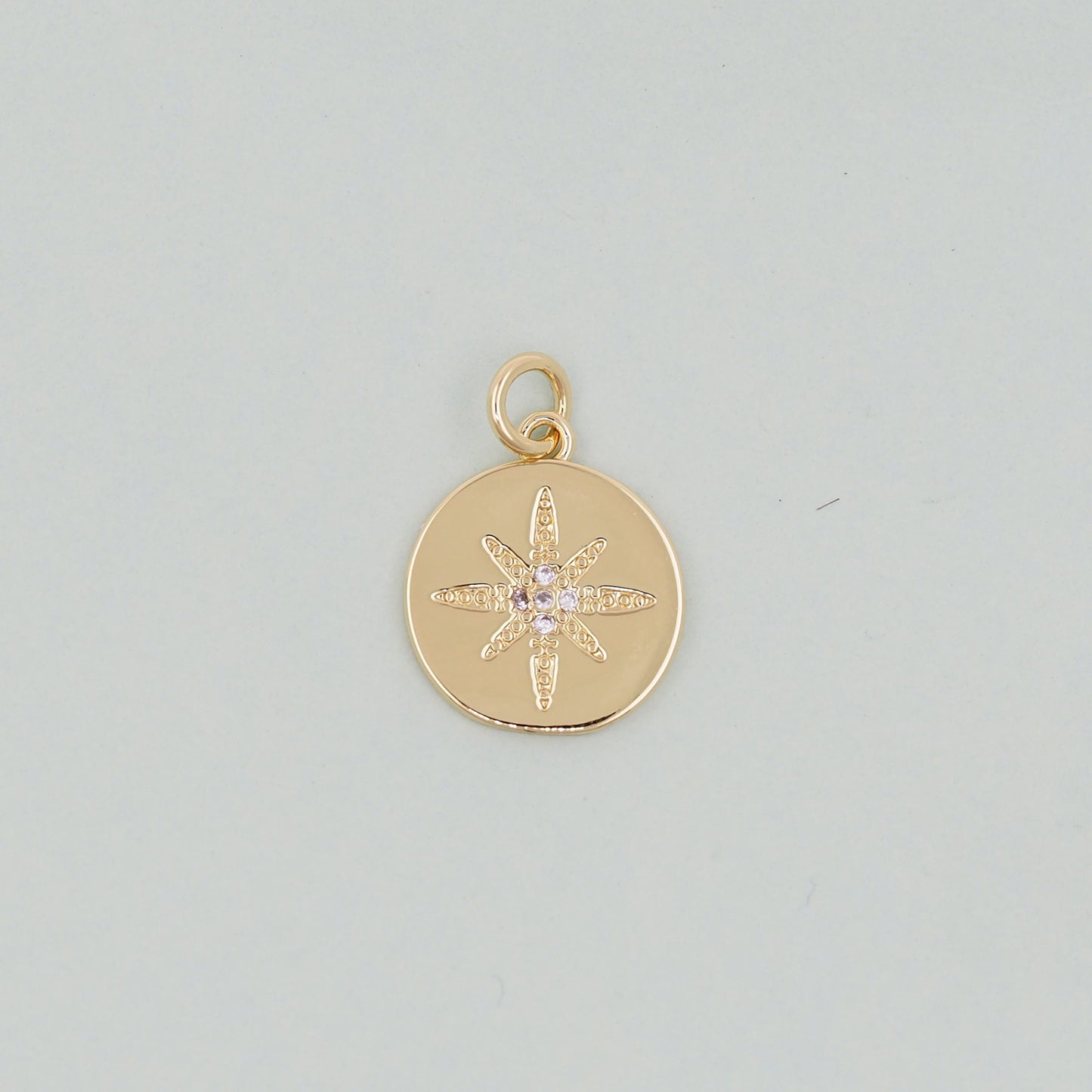 Gold Round Coin north star Charms,18K Gold Filled Starburst Pendant,North Star Charm Bracelet Necklace for DIY Jewelry Making Supply