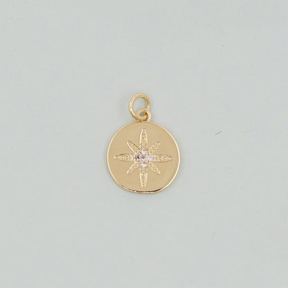 Gold Round Coin north star Charms,18K Gold Filled Starburst Pendant,North Star Charm Bracelet Necklace for DIY Jewelry Making Supply