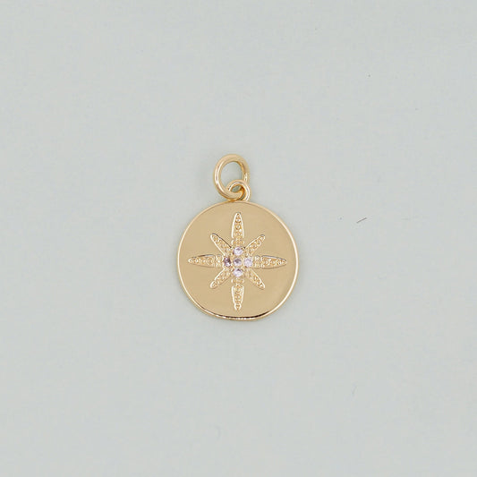 Gold Round Coin north star Charms,18K Gold Filled Starburst Pendant,North Star Charm Bracelet Necklace for DIY Jewelry Making Supply