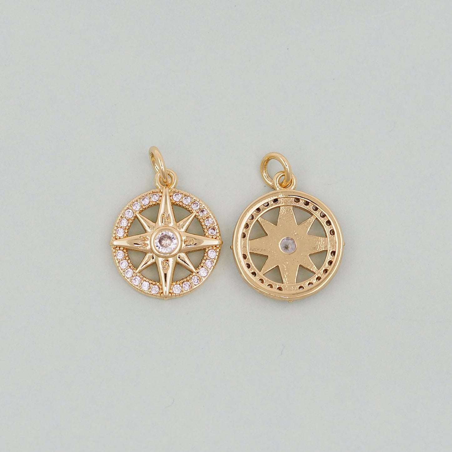 Gold Round north star Charms,18K Gold Filled Starburst Pendant,North Star Charm Bracelet Necklace for DIY Jewelry Making Supply