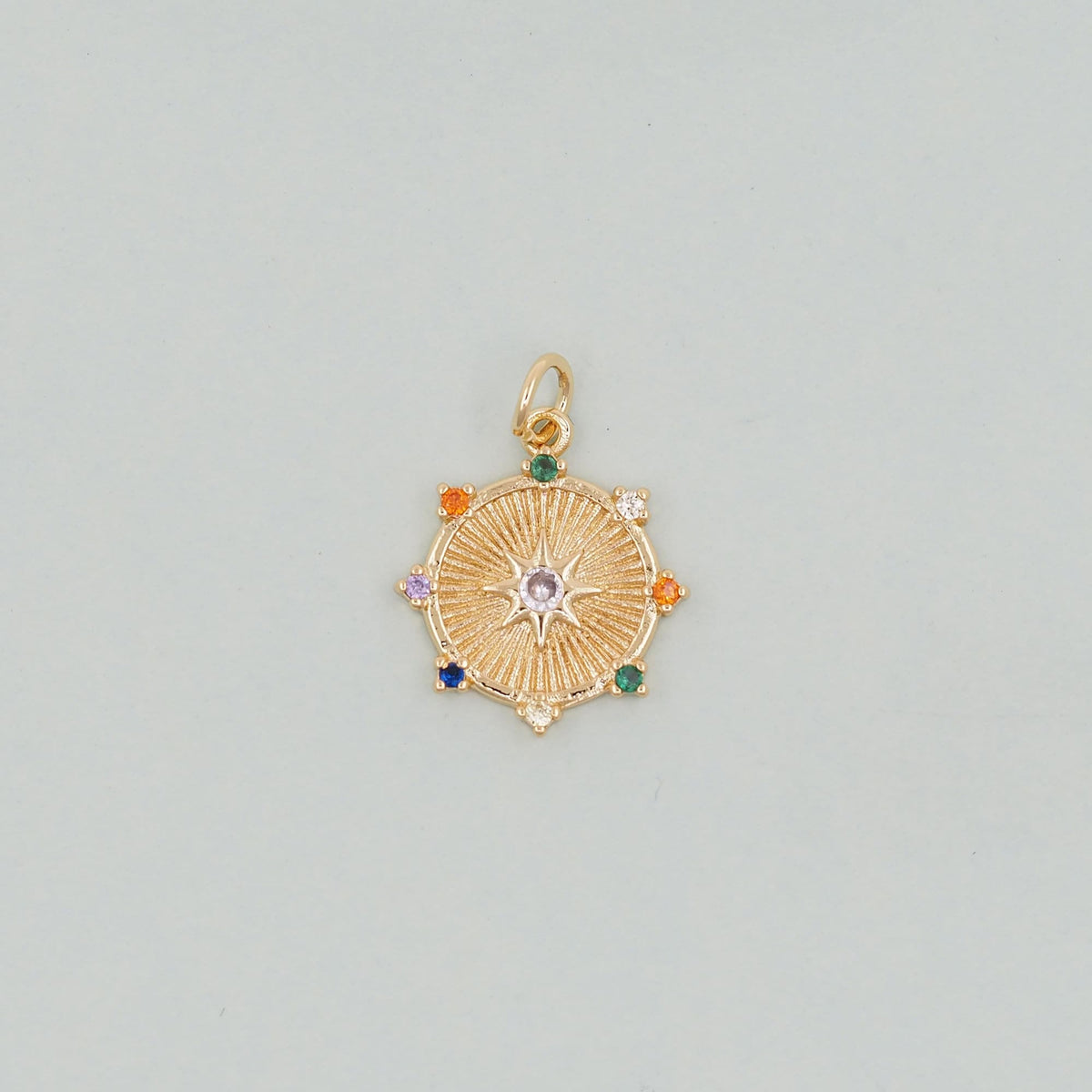 Gold Round north star Charms,18K Gold Filled Starburst Pendant,North Star Charm Bracelet Necklace for DIY Jewelry Making Supp