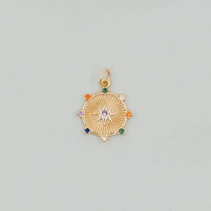 Gold Round north star Charms,18K Gold Filled Starburst Pendant,North Star Charm Bracelet Necklace for DIY Jewelry Making Supp