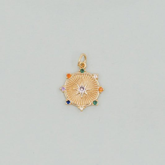 Gold Round north star Charms,18K Gold Filled Starburst Pendant,North Star Charm Bracelet Necklace for DIY Jewelry Making Supp