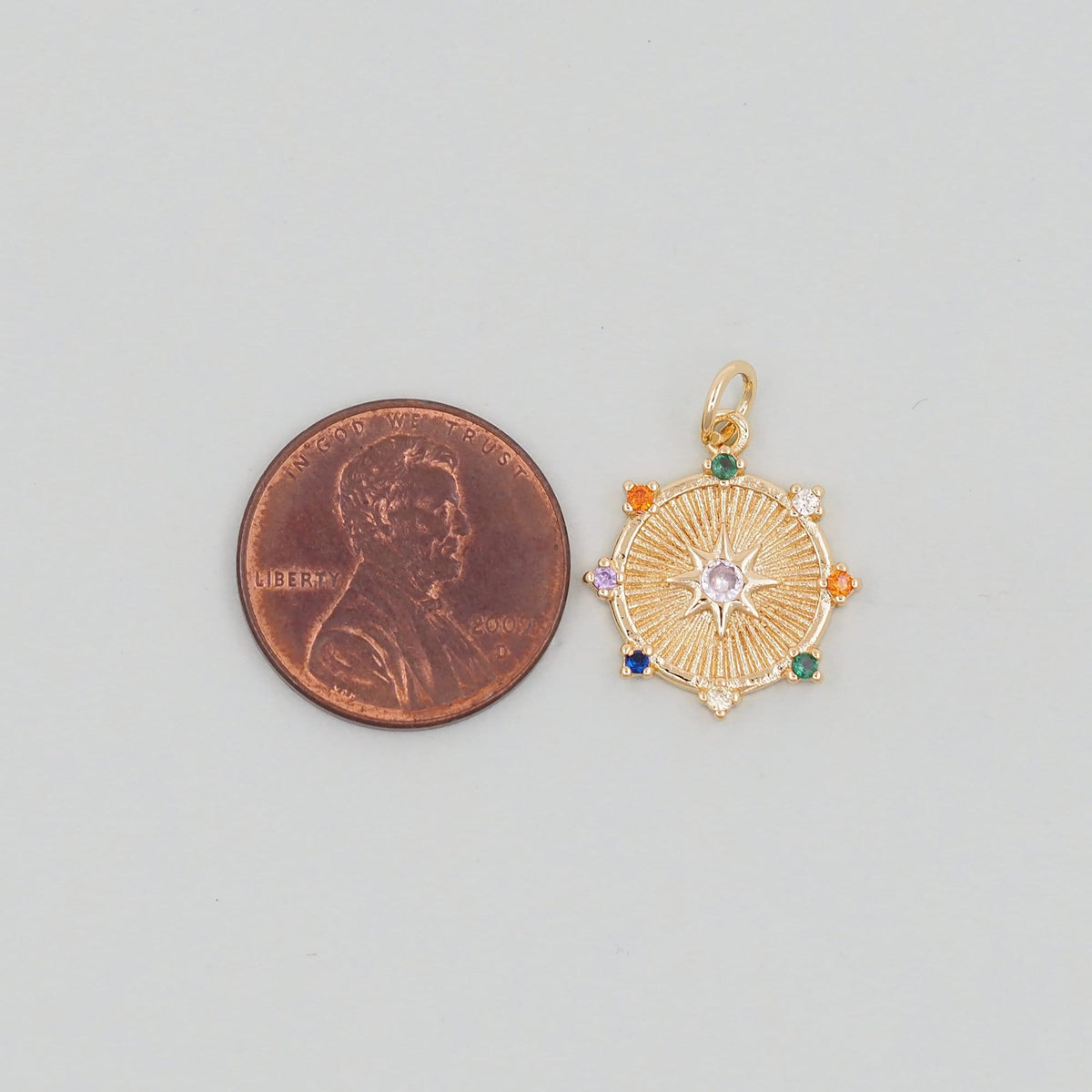 Gold Round north star Charms,18K Gold Filled Starburst Pendant,North Star Charm Bracelet Necklace for DIY Jewelry Making Supp