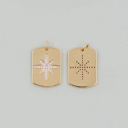 Gold rectangle north star Charms,18K Gold Filled Starburst Pendant,North Star Charm Bracelet Necklace for DIY Jewelry Making 