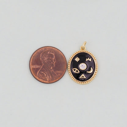 Gold Oval Charms,18K Gold Filled Oval Pendant,Enamel Charm Bracelet Necklace for DIY Jewelry Making Supply