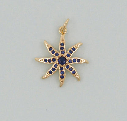 Gold Sun Charms,18K Gold Filled Starburst Pendant,North Star Charm Bracelet Necklace for DIY Jewelry Making Supply