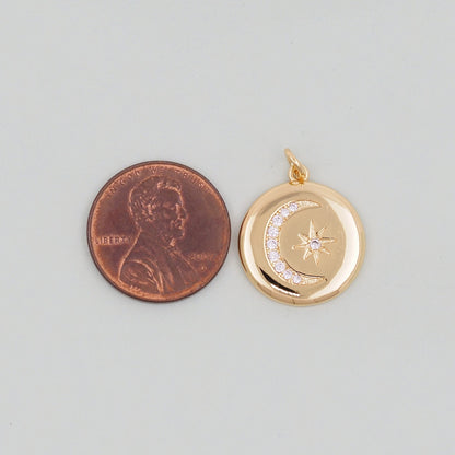 Gold Moon Star Charms,18K Gold Filled CZ Moon Pendant,Celestial Charm Bracelet Necklace for DIY Jewelry Making Supply