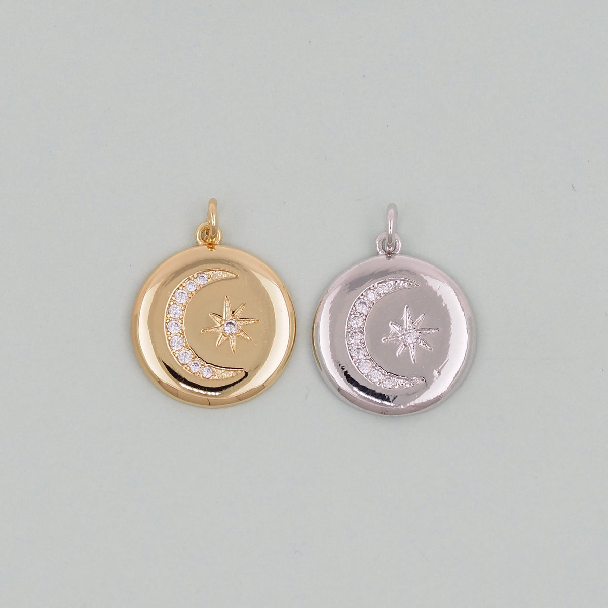 Gold Moon Star Charms,18K Gold Filled CZ Moon Pendant,Celestial Charm Bracelet Necklace for DIY Jewelry Making Supply