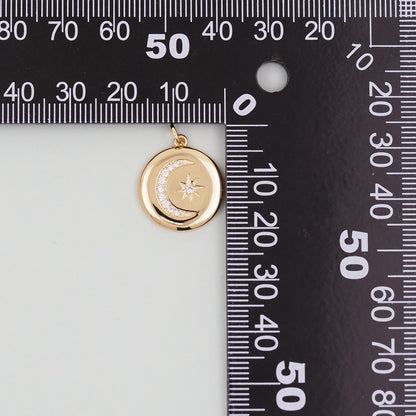 Gold Moon Star Charms,18K Gold Filled CZ Moon Pendant,Celestial Charm Bracelet Necklace for DIY Jewelry Making Supply