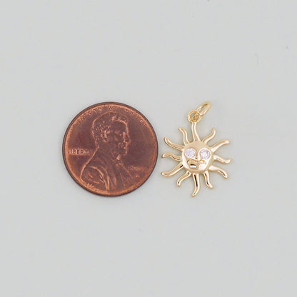 Gold CZ Sun Charms,18K Gold Filled Sun Pendant,Celestial Charm Bracelet Necklace for DIY Jewelry Making Supply